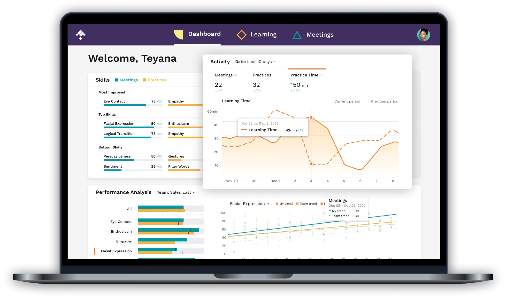 TalkMeUp hero image with dashboard view