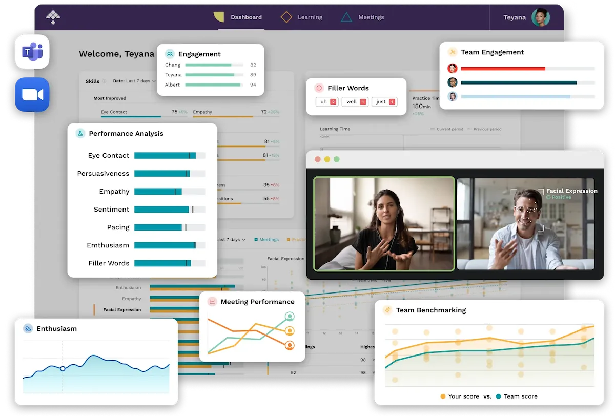 TalkMeUp dashboard and analysis screens